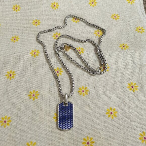 David Yurman Jewelry - David Yurman Sterling Silver Streamline Dog Tag With Blue Sapphires